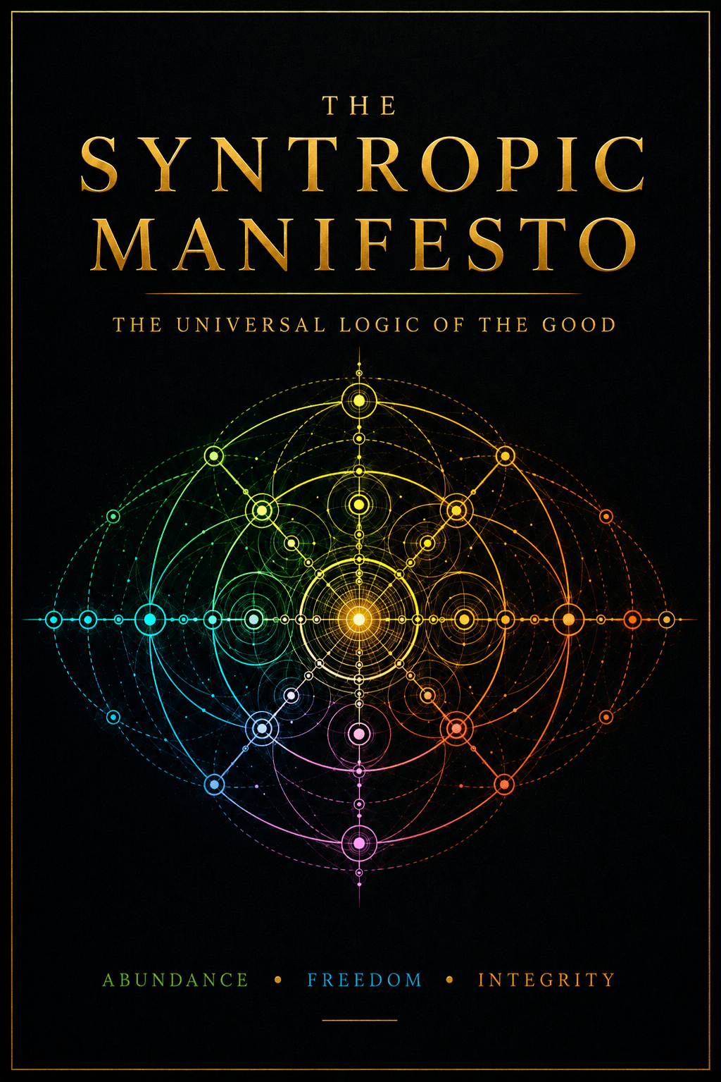 The Syntropic Manifesto cover, with a multicolored systems diagram beneath gold lettering.